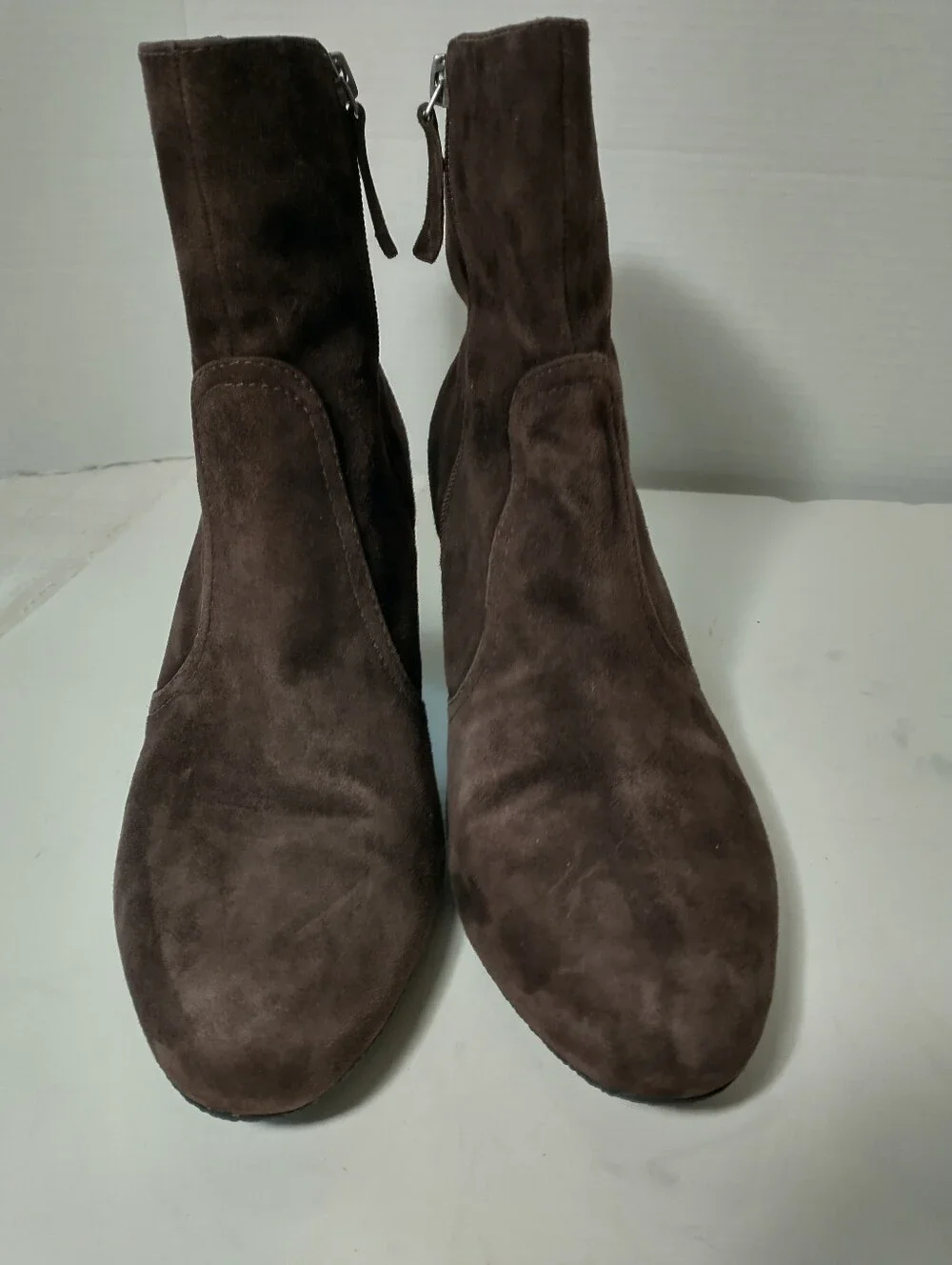 Women's Brown‎ Suede Leather Ankle Boots, Size 10, Heeled, Rounded Toe
